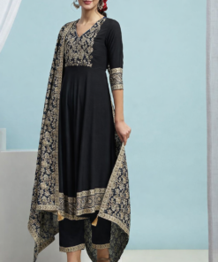 Black Printed Kurta Set with Dupatta